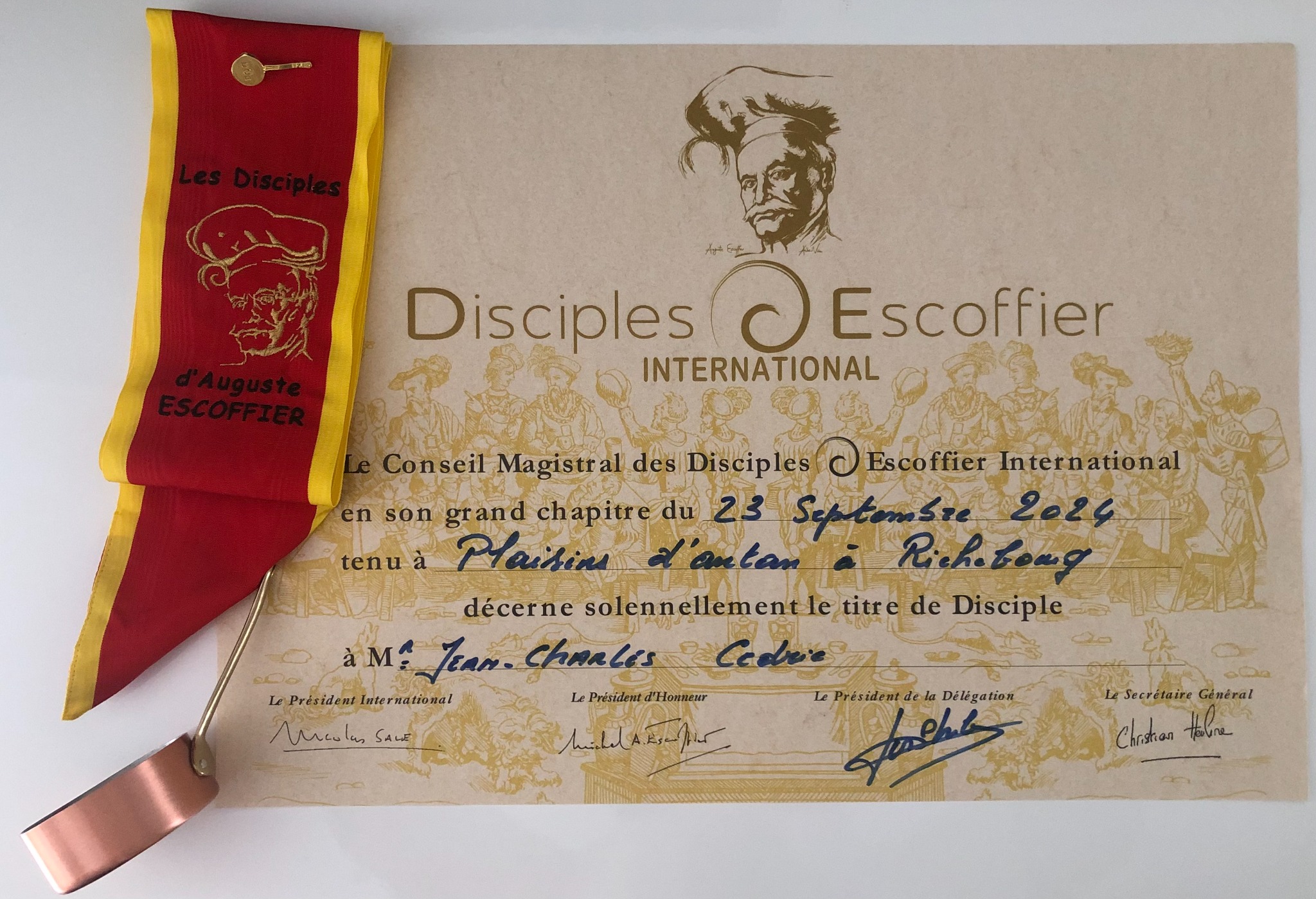 Diplôme Disciples Escoffier International de Cédric Jean Charles